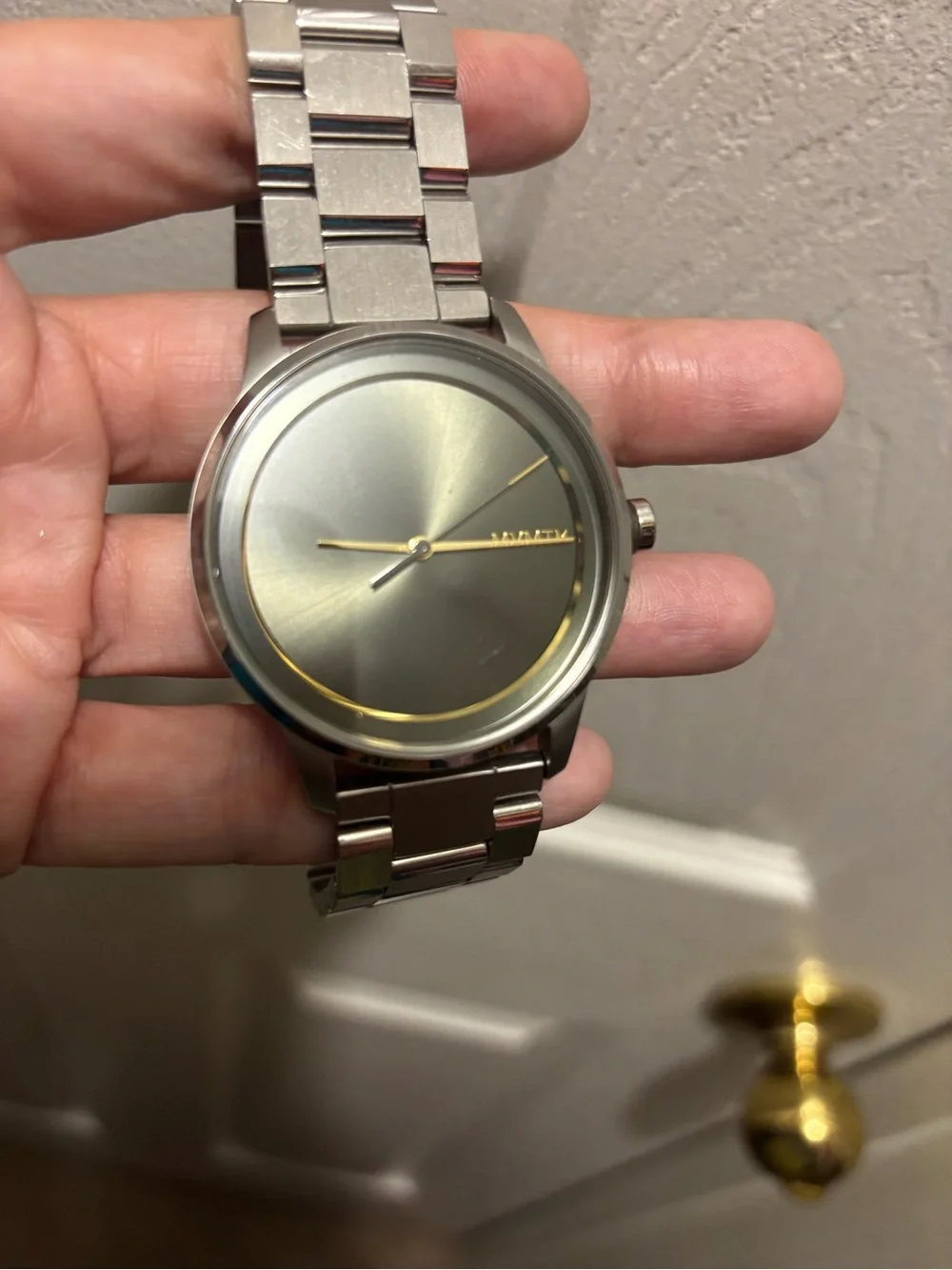 MVMT Silver Bracelet Watch with Green Dial and Gold Accents 46.5mm